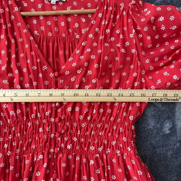 Madewell Women's Sophia Mini Dress Red Bandana Flower Floral Medium Puff Sleeve - Picture 13 of 13
